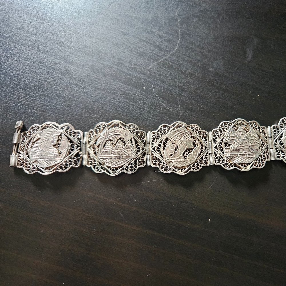 STERLING SILVER EGYPTIAN SCENES BRACELET FROM EGYPT .925 STAMPED
